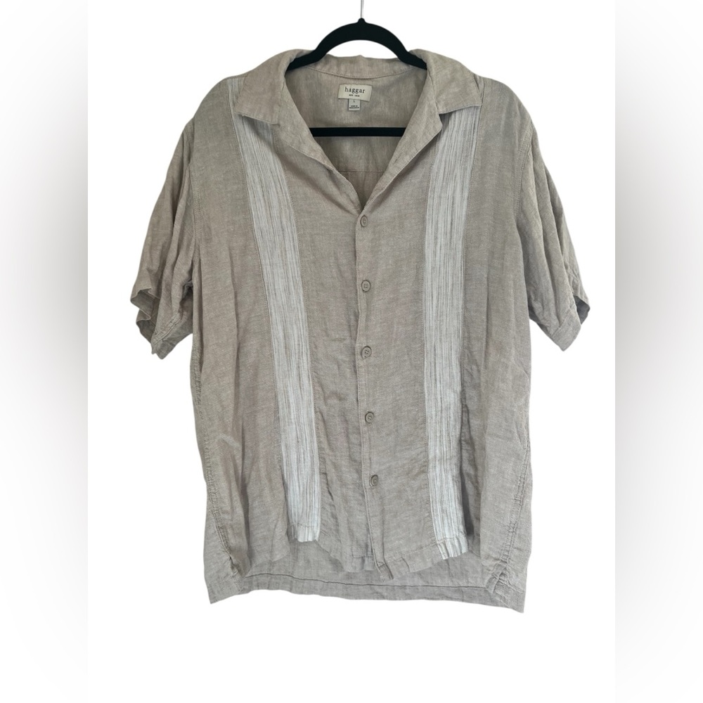 Hagar Linen Blend Short Sleeve Button-Up Shirt Mens Beige Resortwear